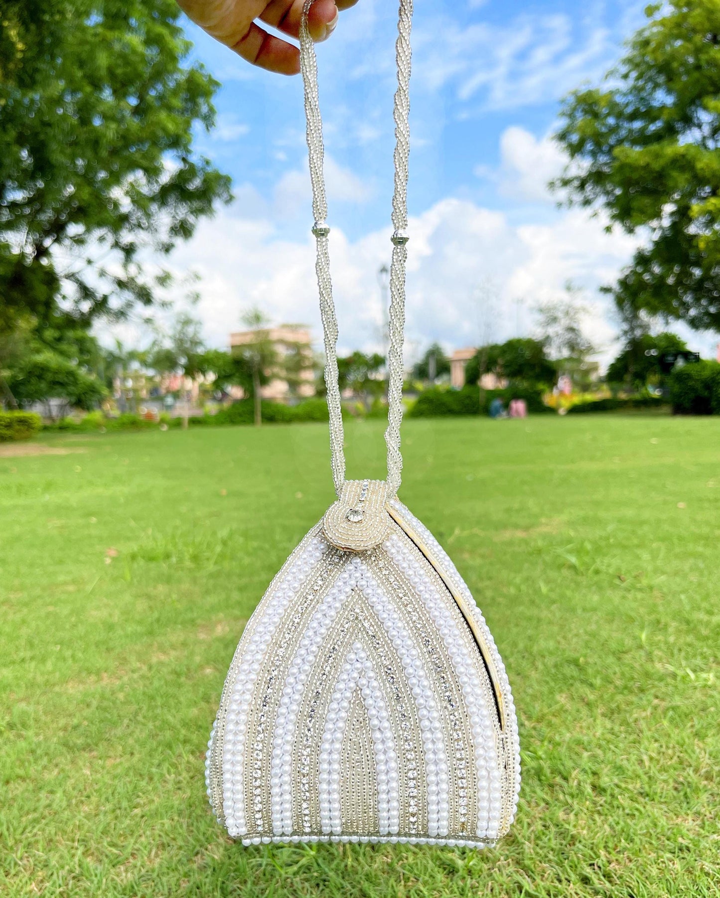 Pearl Embellished Potli Purse: Bridal Wedding Favor Bag