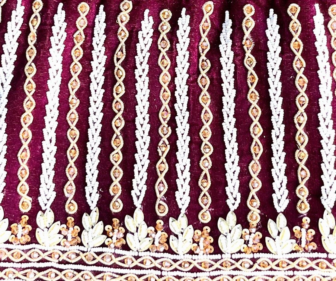 Wine Velvet Beaded Potli Bag: Handcrafted Indian Wedding Favor