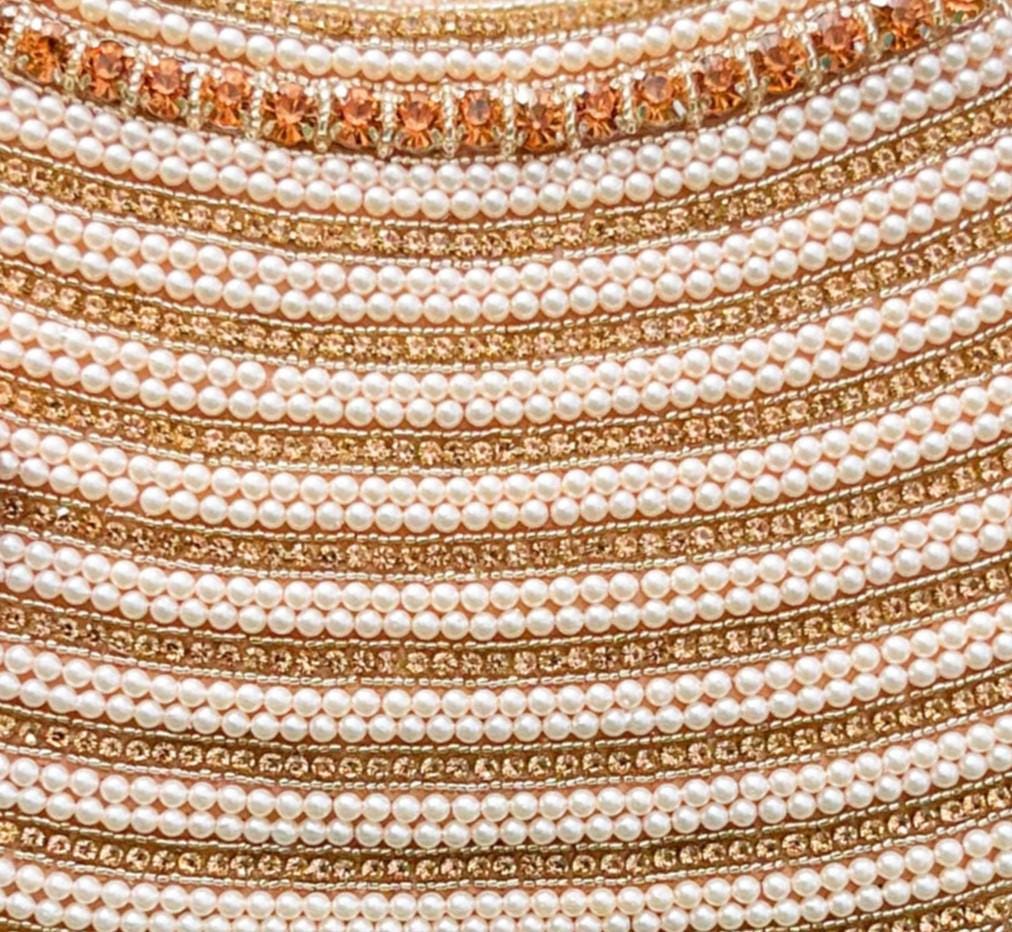 Pink Pearl Beaded Wedding Clutch: Handmade Evening Bag with Sling Chain