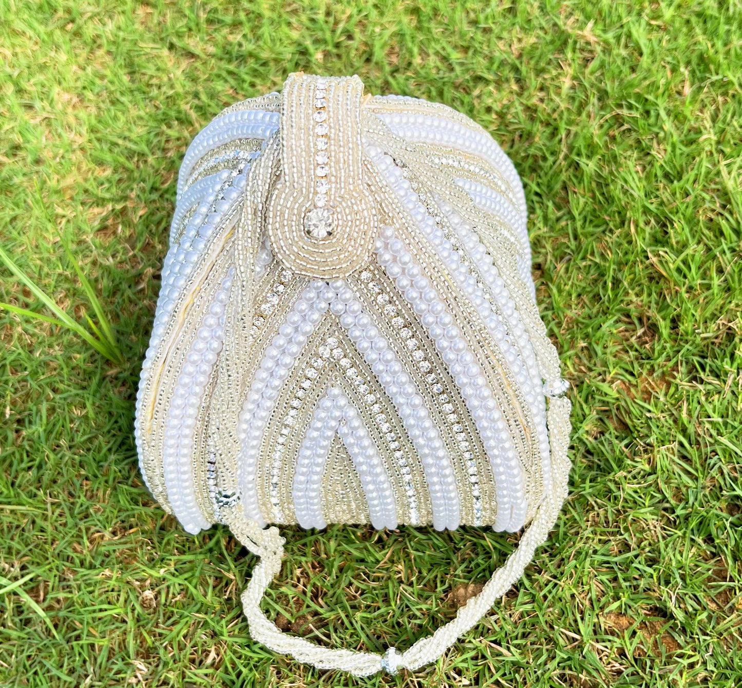 Pearl Embellished Potli Purse: Bridal Wedding Favor Bag