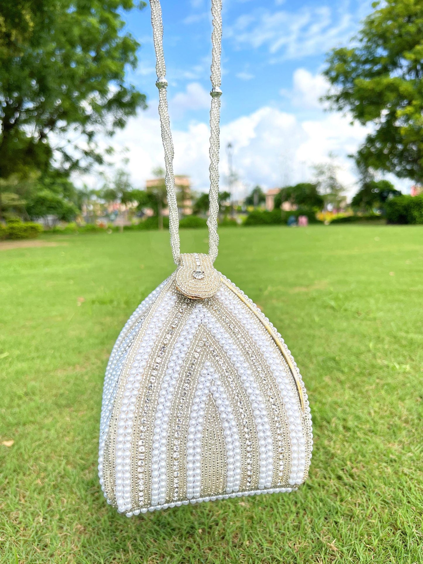 Pearl Embellished Potli Purse: Bridal Wedding Favor Bag