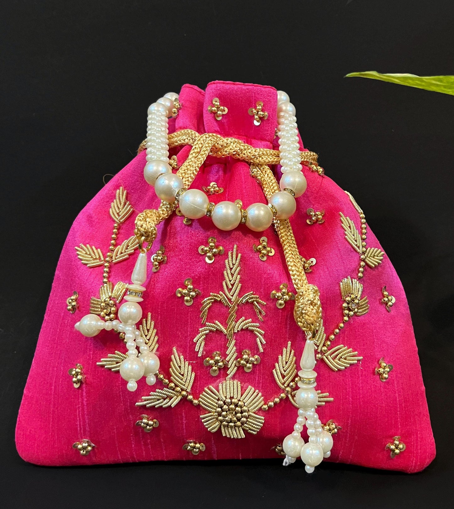 Pink Zardosi Potli Bag: Indian Wedding Favor Bridal Purse