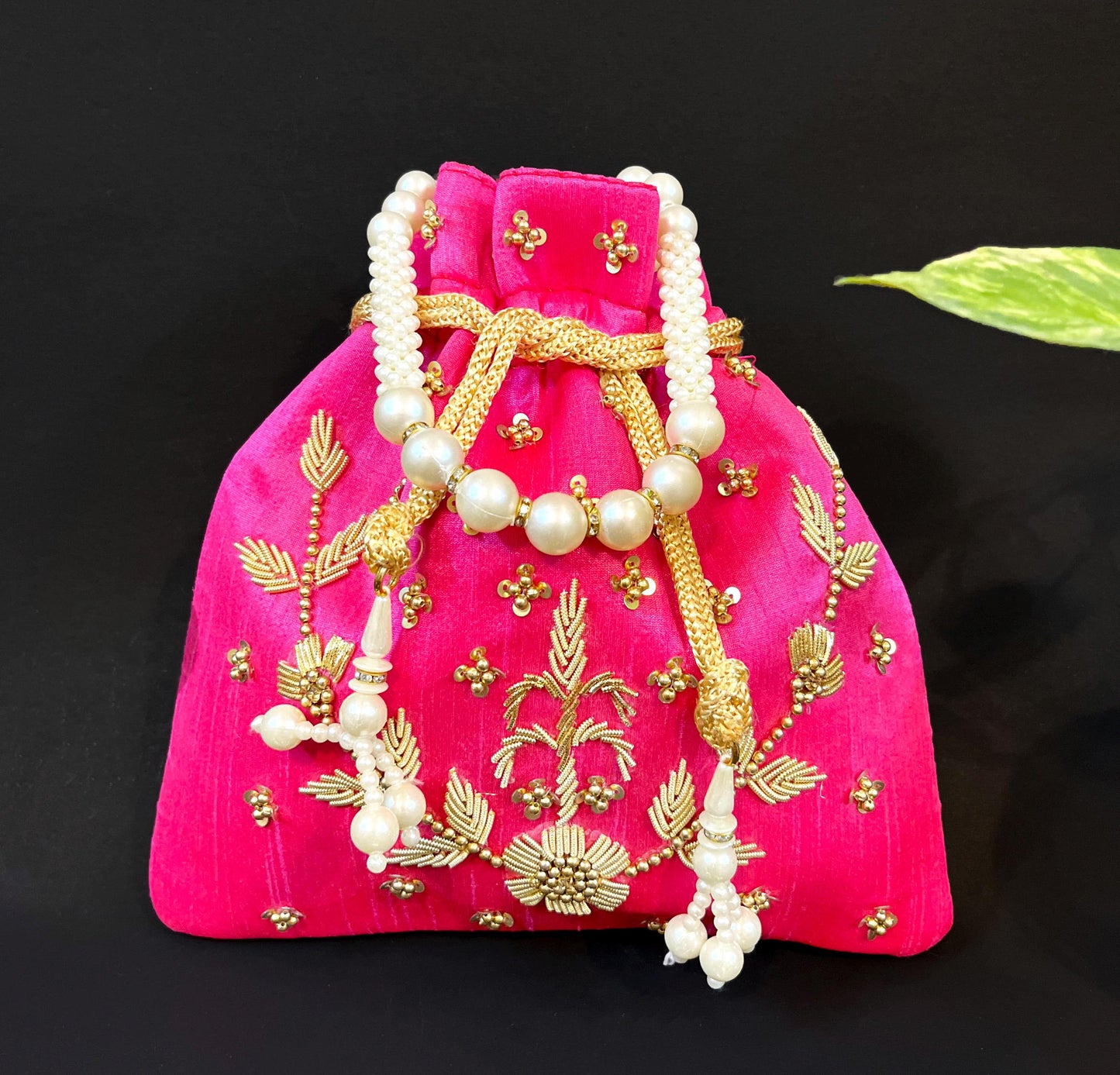 Pink Zardosi Potli Bag: Indian Wedding Favor Bridal Purse