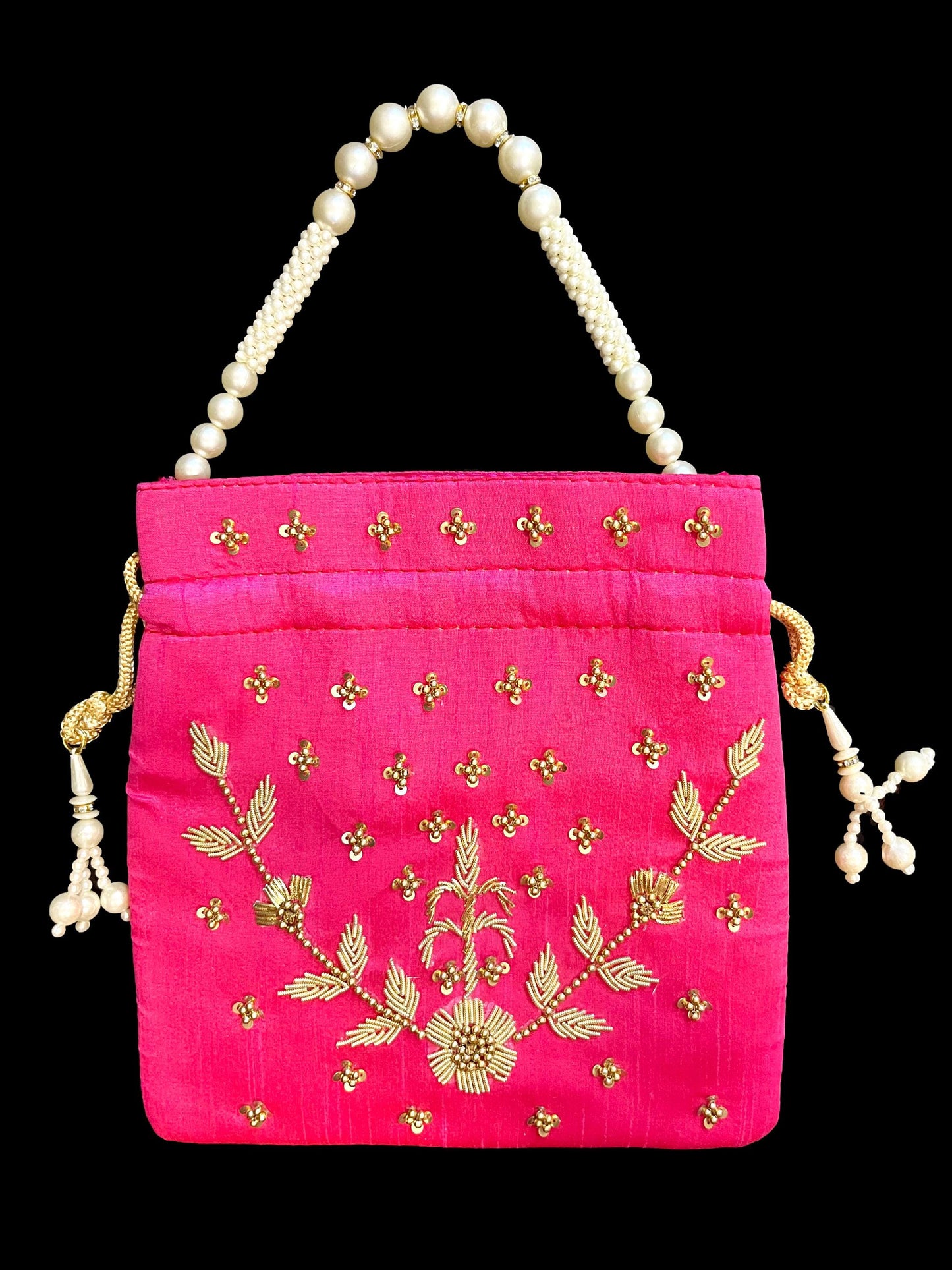 Pink Zardosi Potli Bag: Indian Wedding Favor Bridal Purse