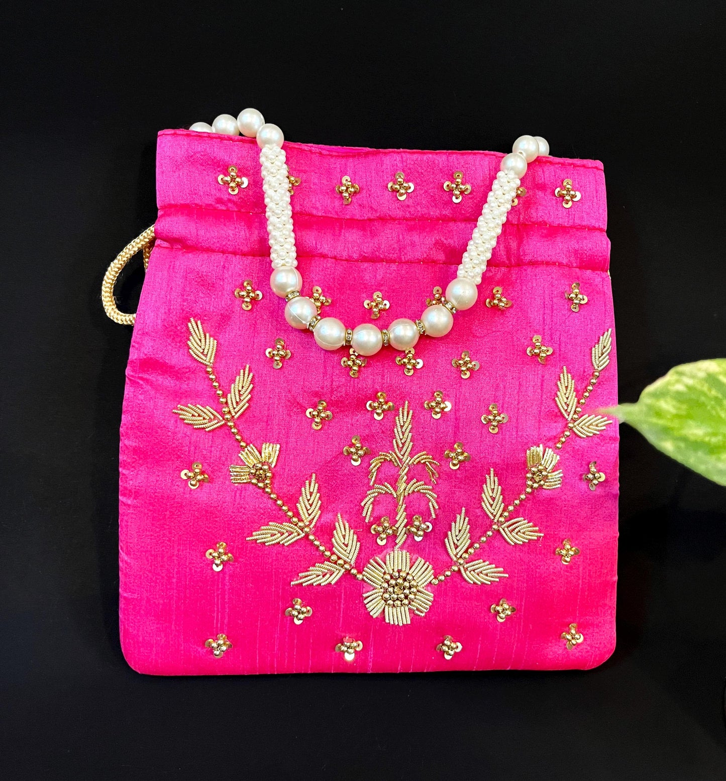 Pink Zardosi Potli Bag: Indian Wedding Favor Bridal Purse