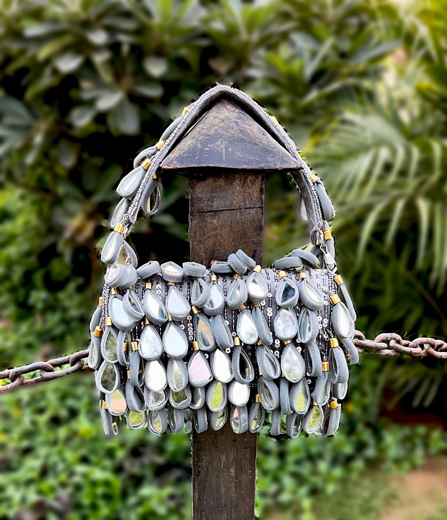 Grey Mirror Sequence Clutch bag with Magnetic Closure for Bridal and wedding