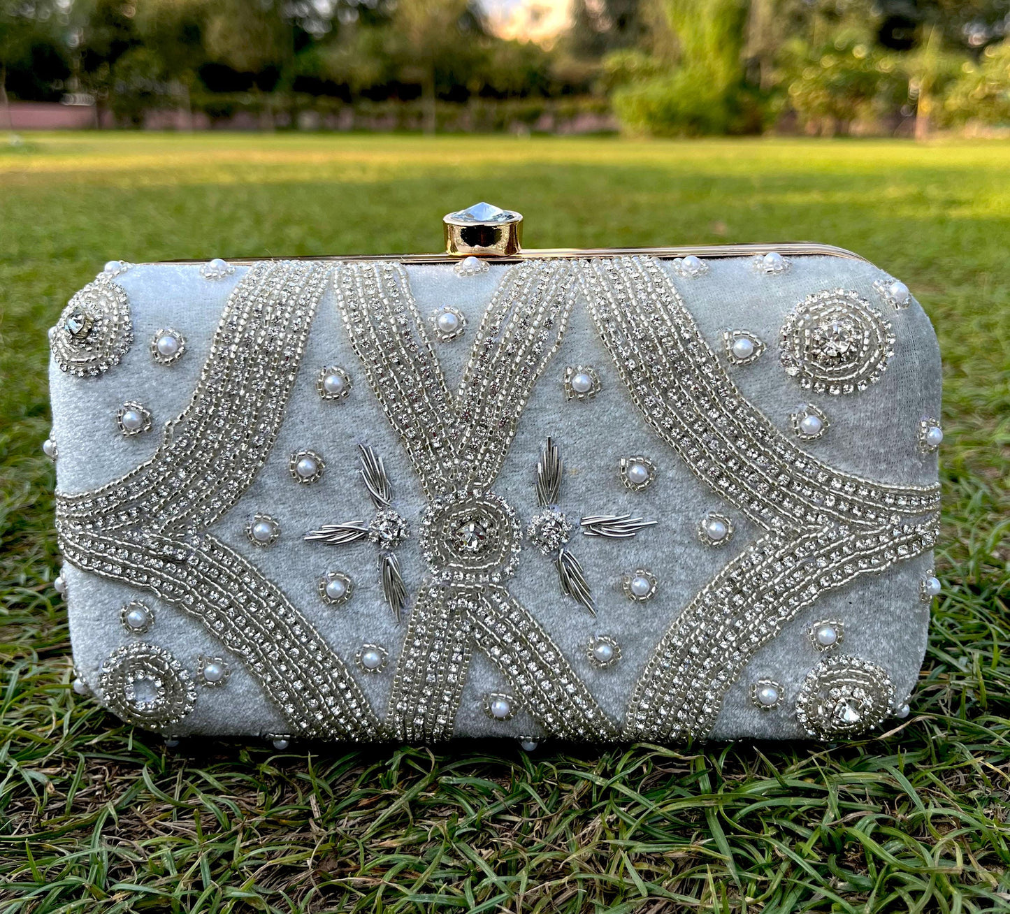 Exclusive Zardosi Work Box Bag/ Clutch for Wedding/ Party/ Bridal Bag