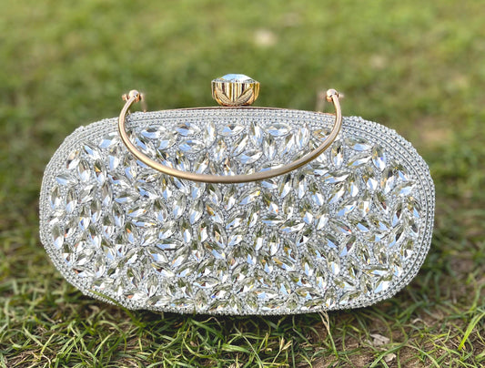 Designer Stone Work Clutch for Wedding/ Party/ Bridal/ Evening Bag