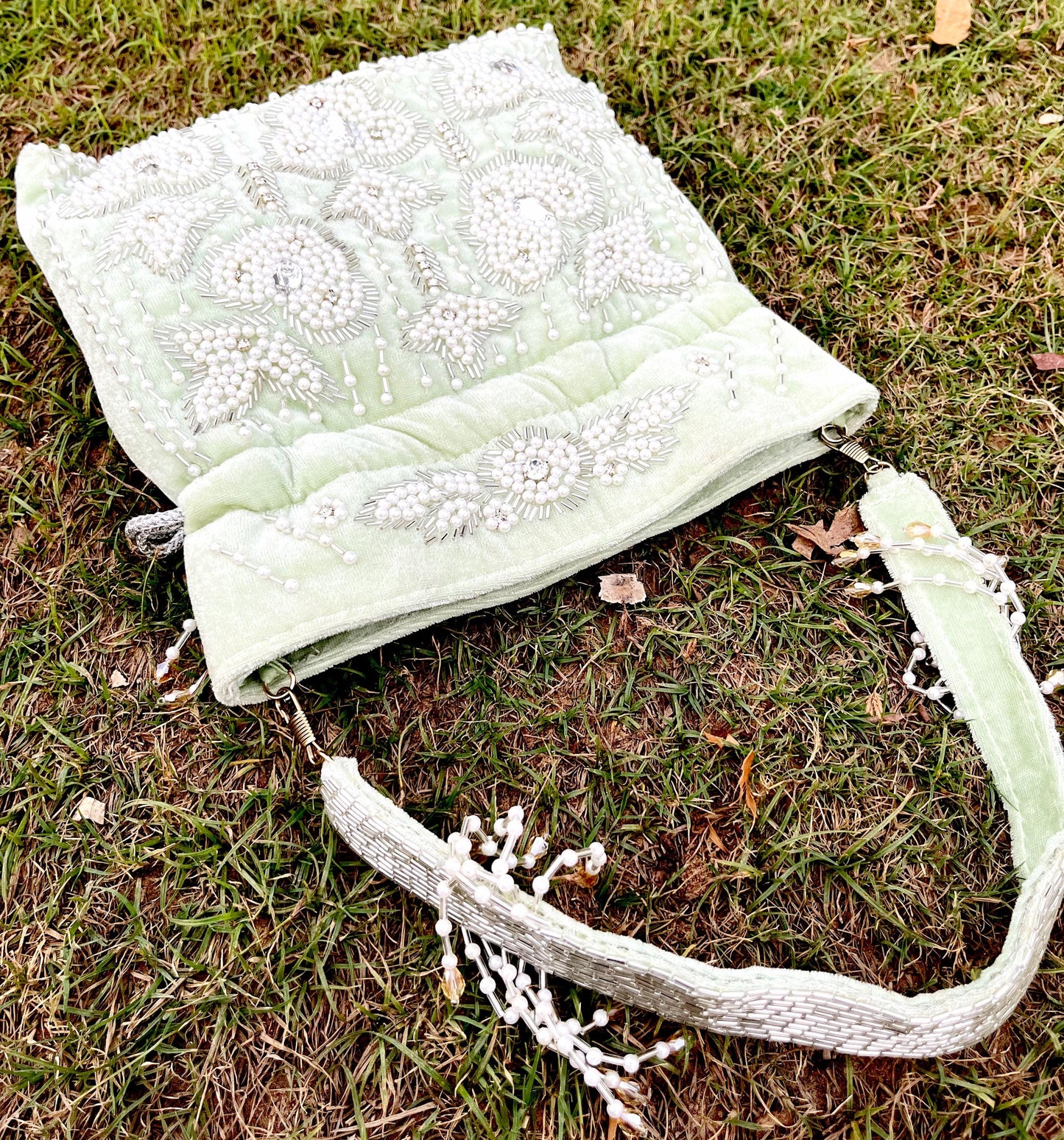 Handcrafted Beaded Potli Bag: Green Bridal Clutch