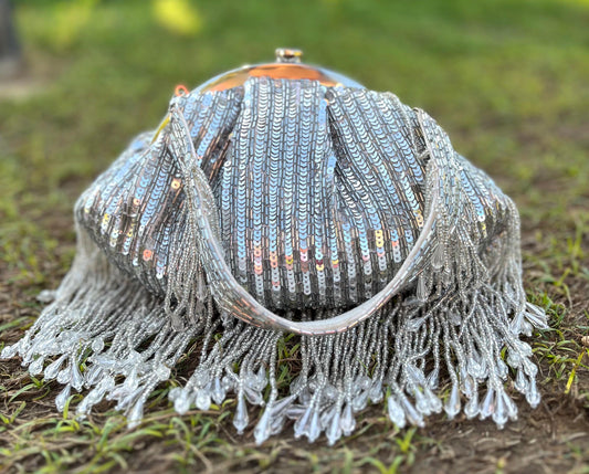 Handmade Silver Sequin Handbag: Beaded Indian Bridal Purse