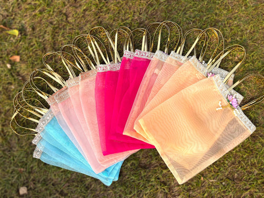 Lotus Wedding Favor Bags: Tissue Fabric Return Gift - Indian Artisan Made