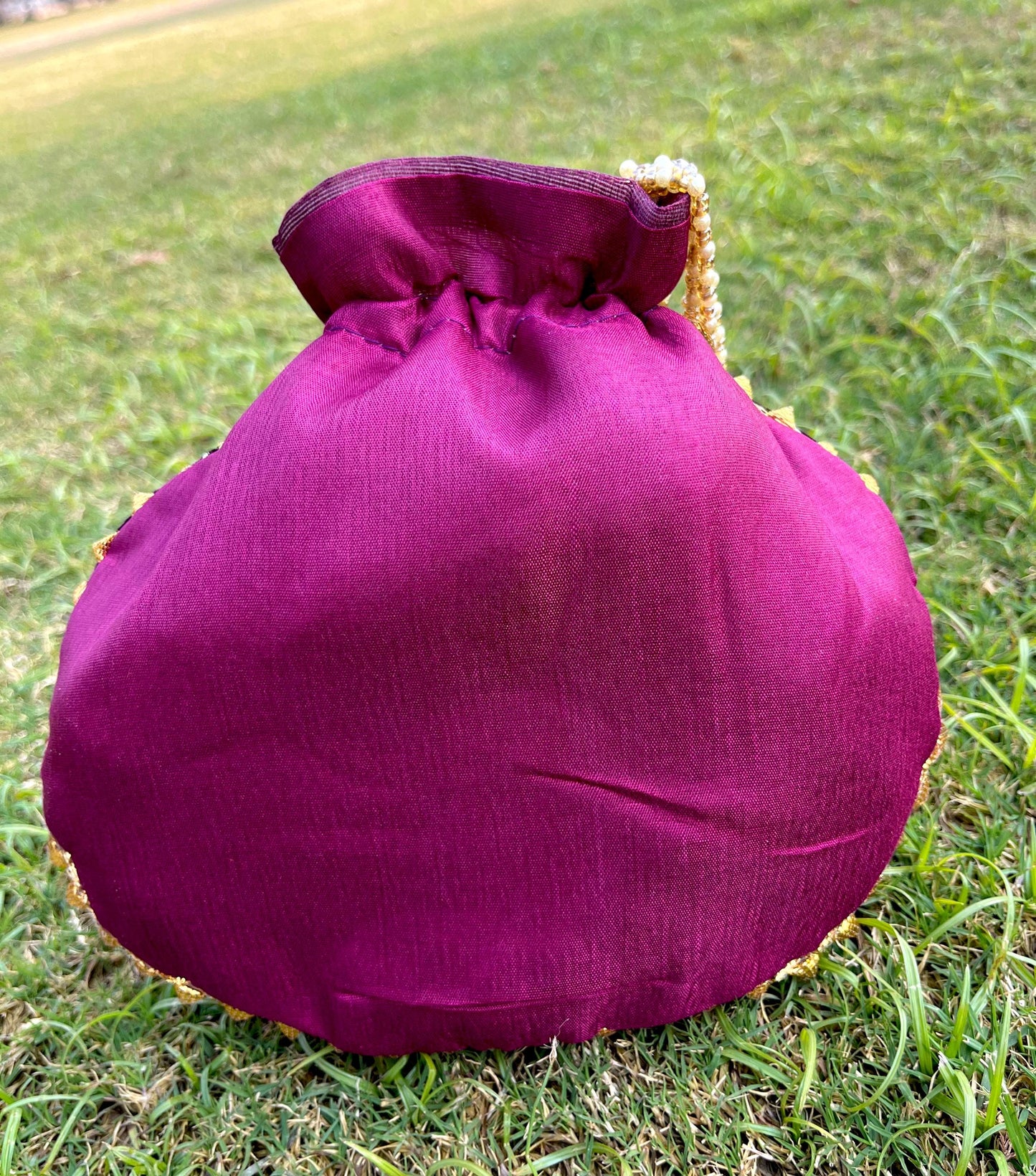 Wine Zardosi Potli Bag: Indian Wedding Favor Bridal Purse