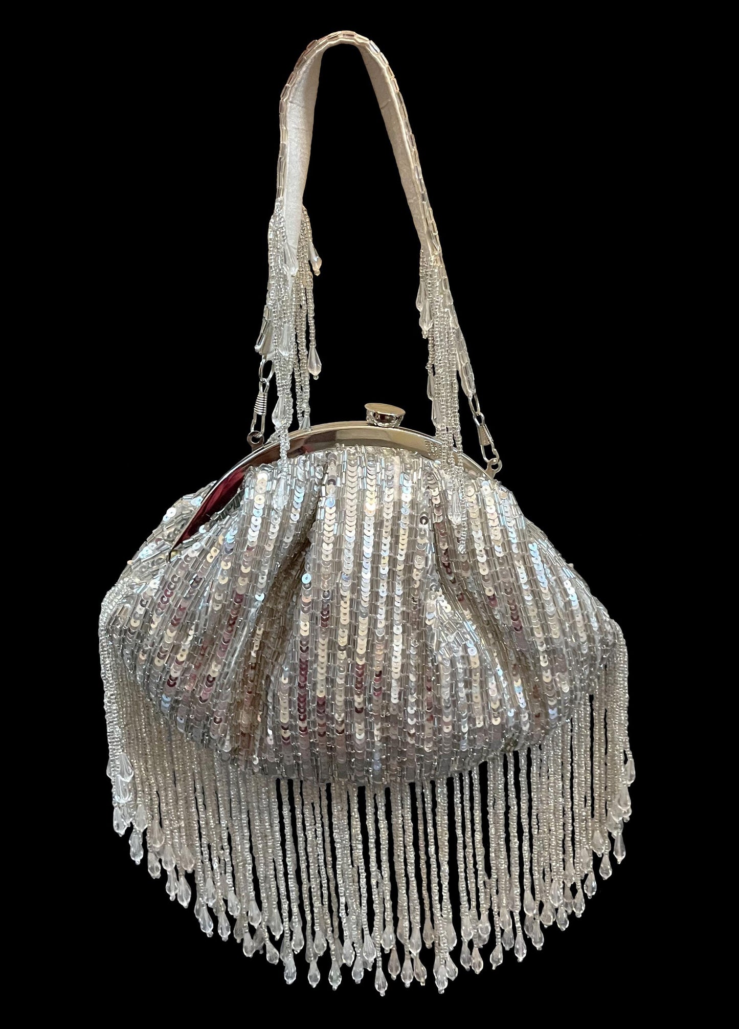 Handmade Silver Sequin Handbag: Beaded Indian Bridal Purse