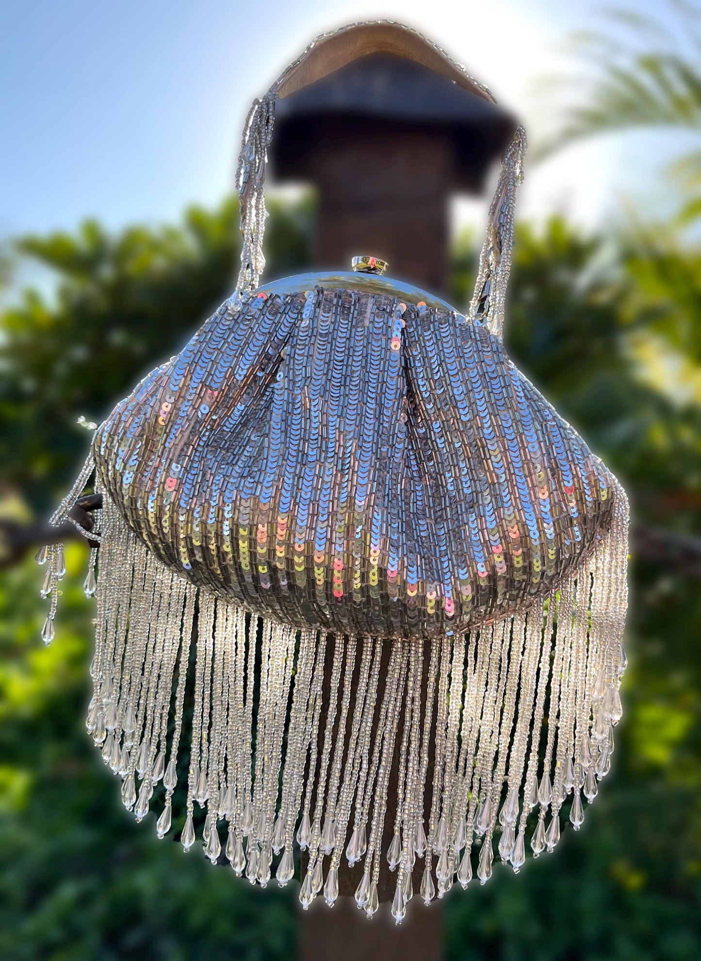 Handmade Silver Sequin Handbag: Beaded Indian Bridal Purse