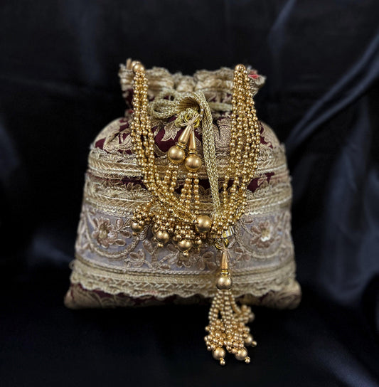 Mahroon Embroidered Potli Bag: Indian Wedding Favor Purse
