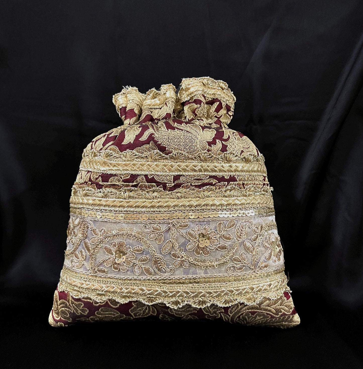 Mahroon Embroidered Potli Bag: Indian Wedding Favor Purse