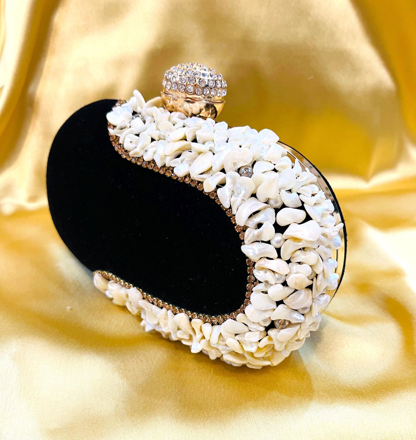 Elegant and Beautiful Black and White Oval Clutch Box Bag for Wedding | Parties | Cocktail | Prom | Gift