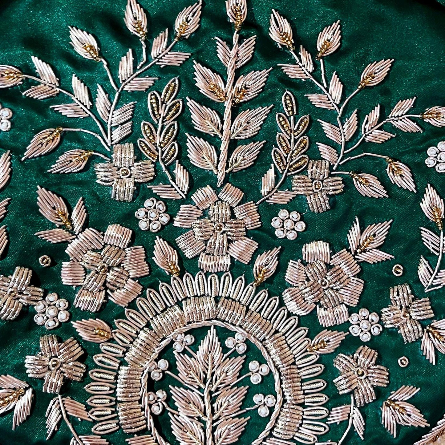 Indian Handcrafted Emerald Green Embroidered Potli Bag with Pearl Handle – Indian Wedding Purse, Bridal Gift, Ethnic Clutch, Zardosi Work