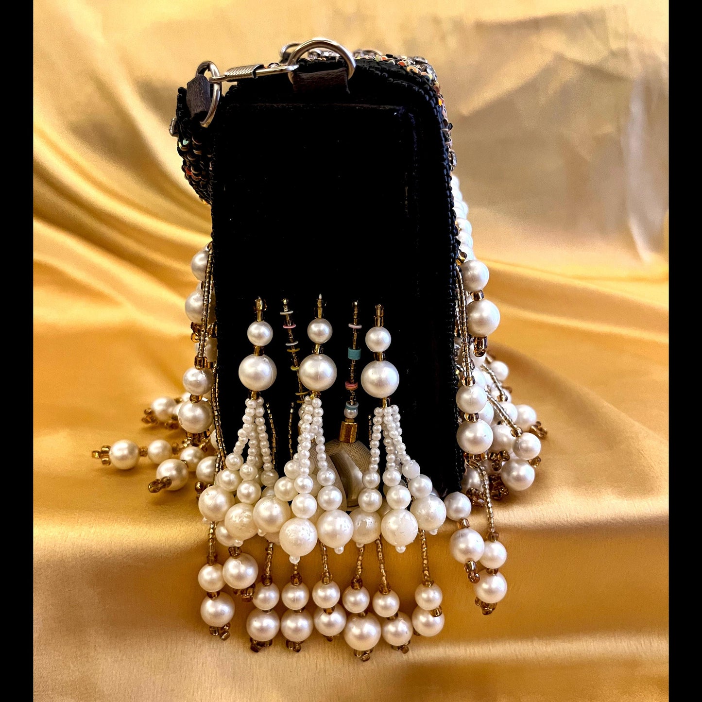 Luxury Black Pearl Beaded Clutch | Handmade Evening Purse | Party & Wedding Bag