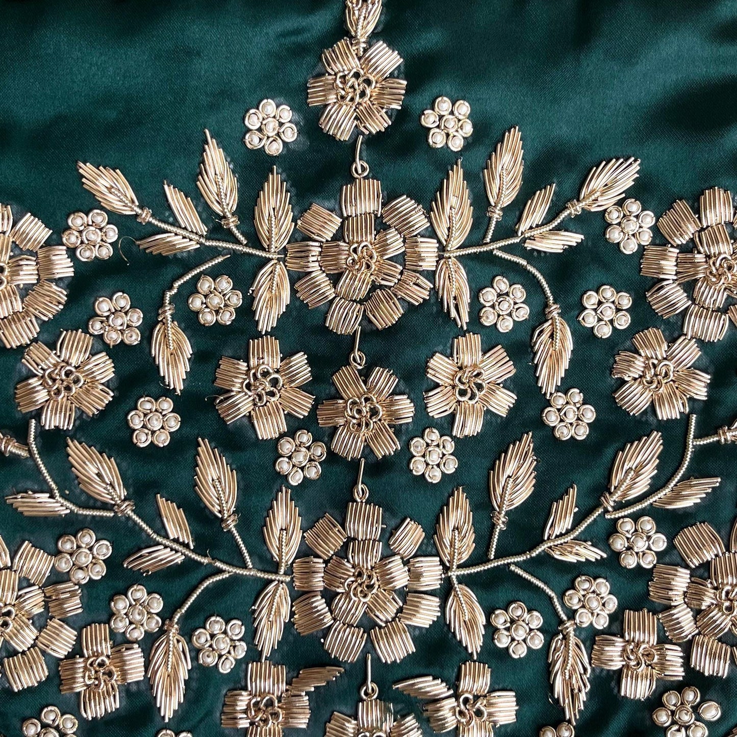 Emerald Green Potli Bag with Golden Zardosi Embroidery & Pearl Handle – Indian Bridal Clutch, Ethnic Wedding Purse, Gift for Her