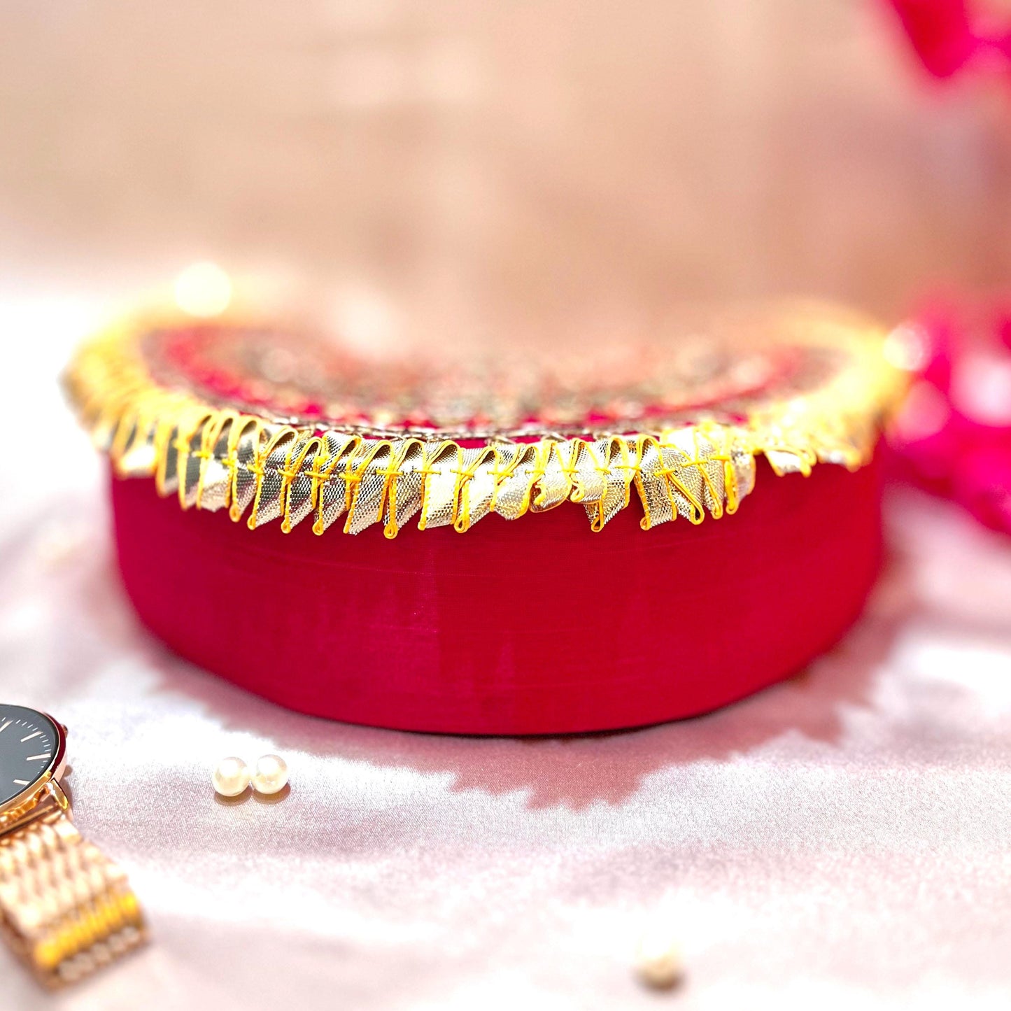 Gota Patti Clutch Bag: Round Embroidered Indian Wedding Purse