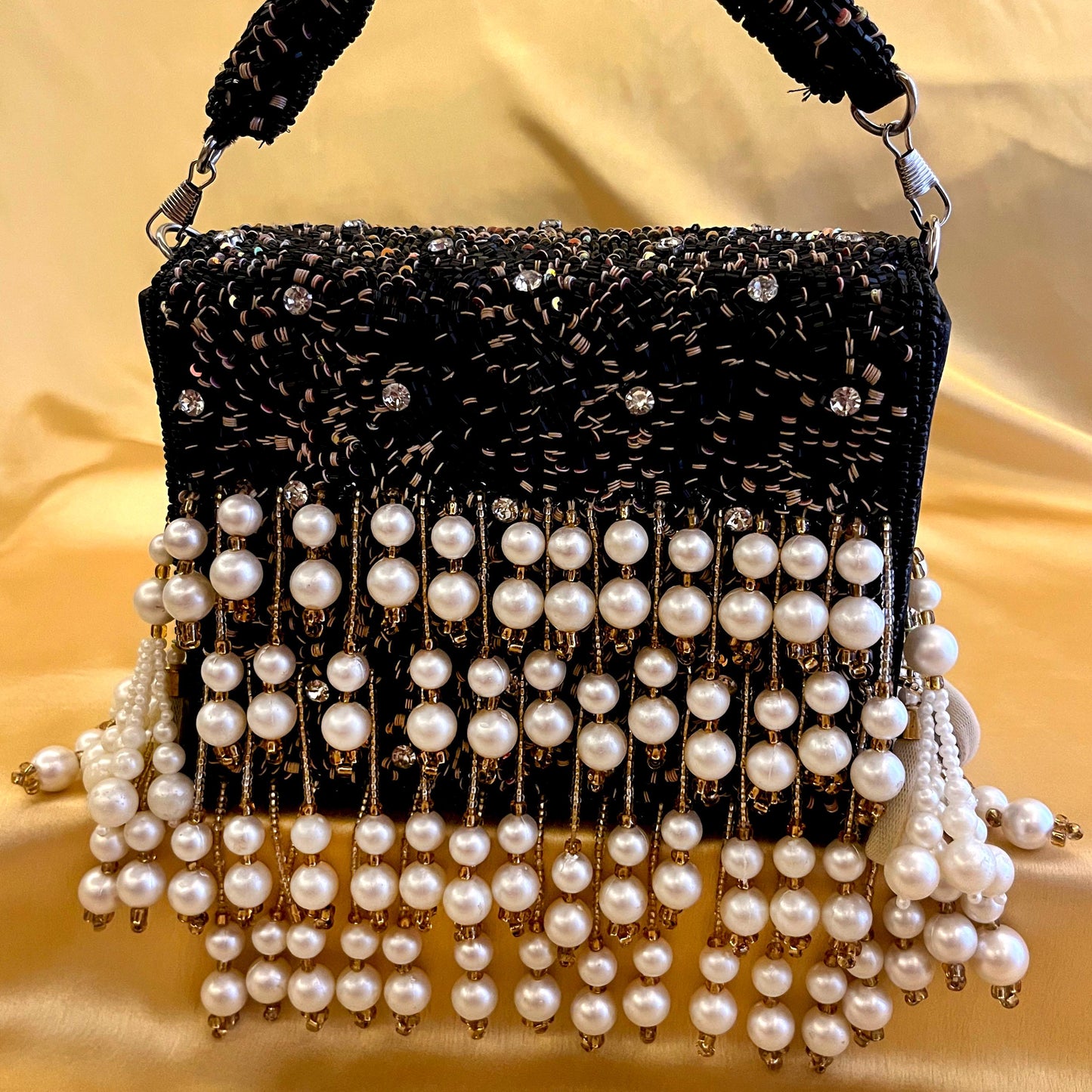 Luxury Black Pearl Beaded Clutch | Handmade Evening Purse | Party & Wedding Bag