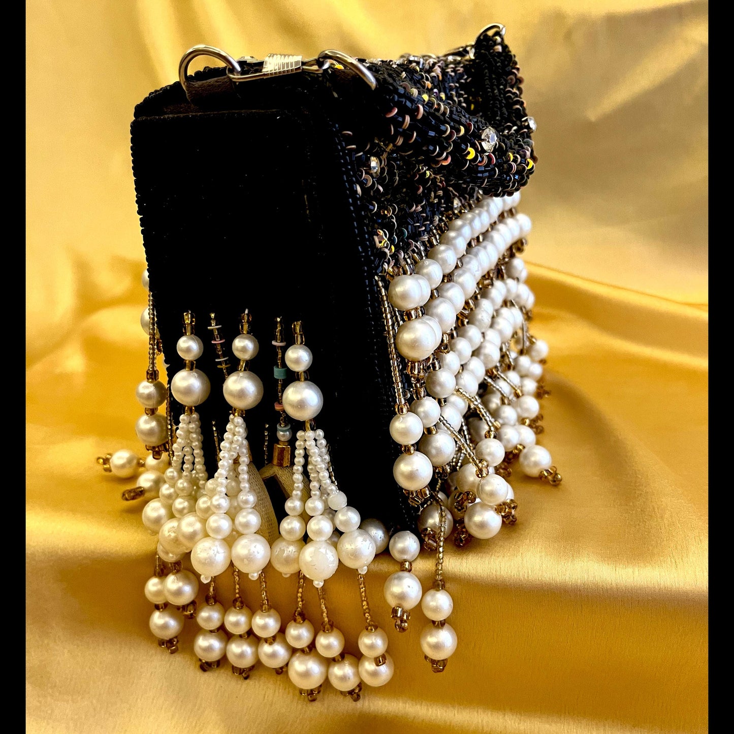 Luxury Black Pearl Beaded Clutch | Handmade Evening Purse | Party & Wedding Bag
