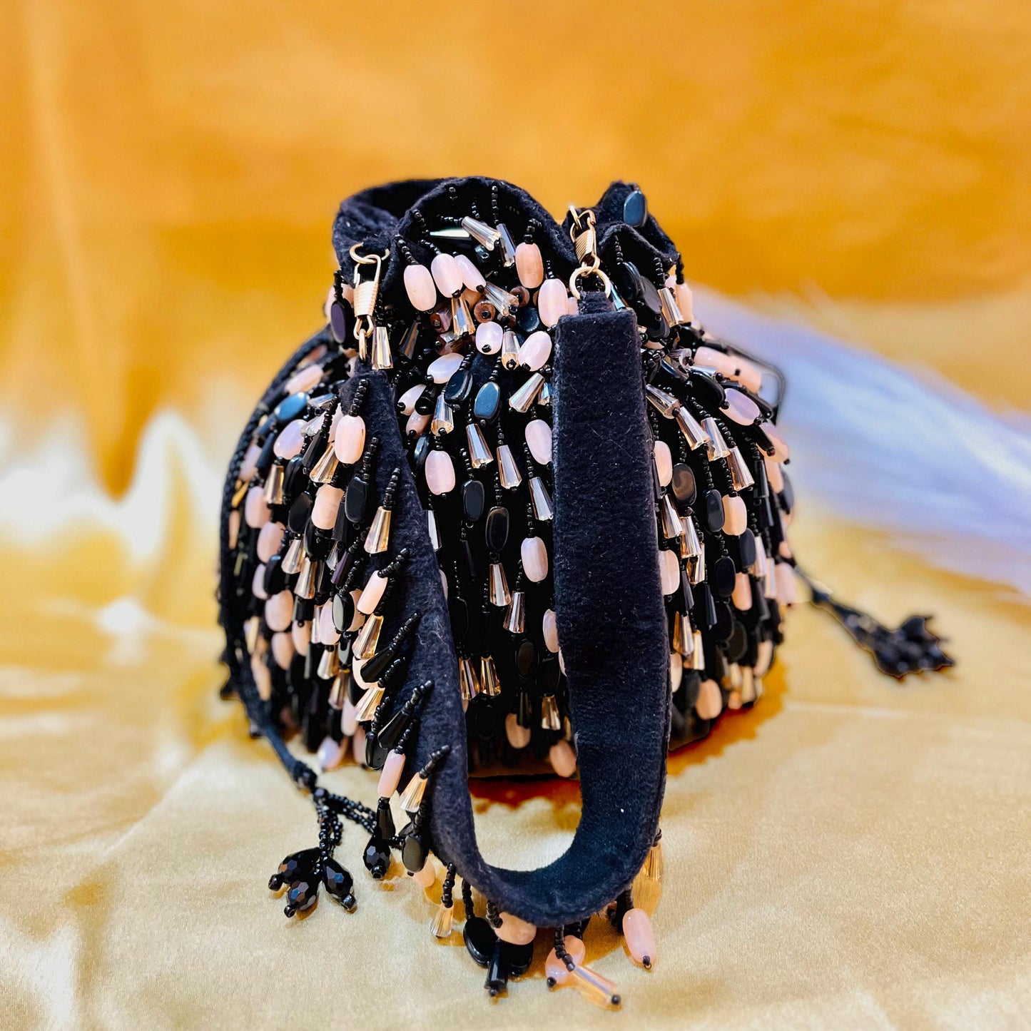 Black Beaded Potli Bag – Handmade Evening Clutch Purse | Beaded Party Bag | Indian Bridal Handbag | Gift for Her | Wedding Guest Accessory