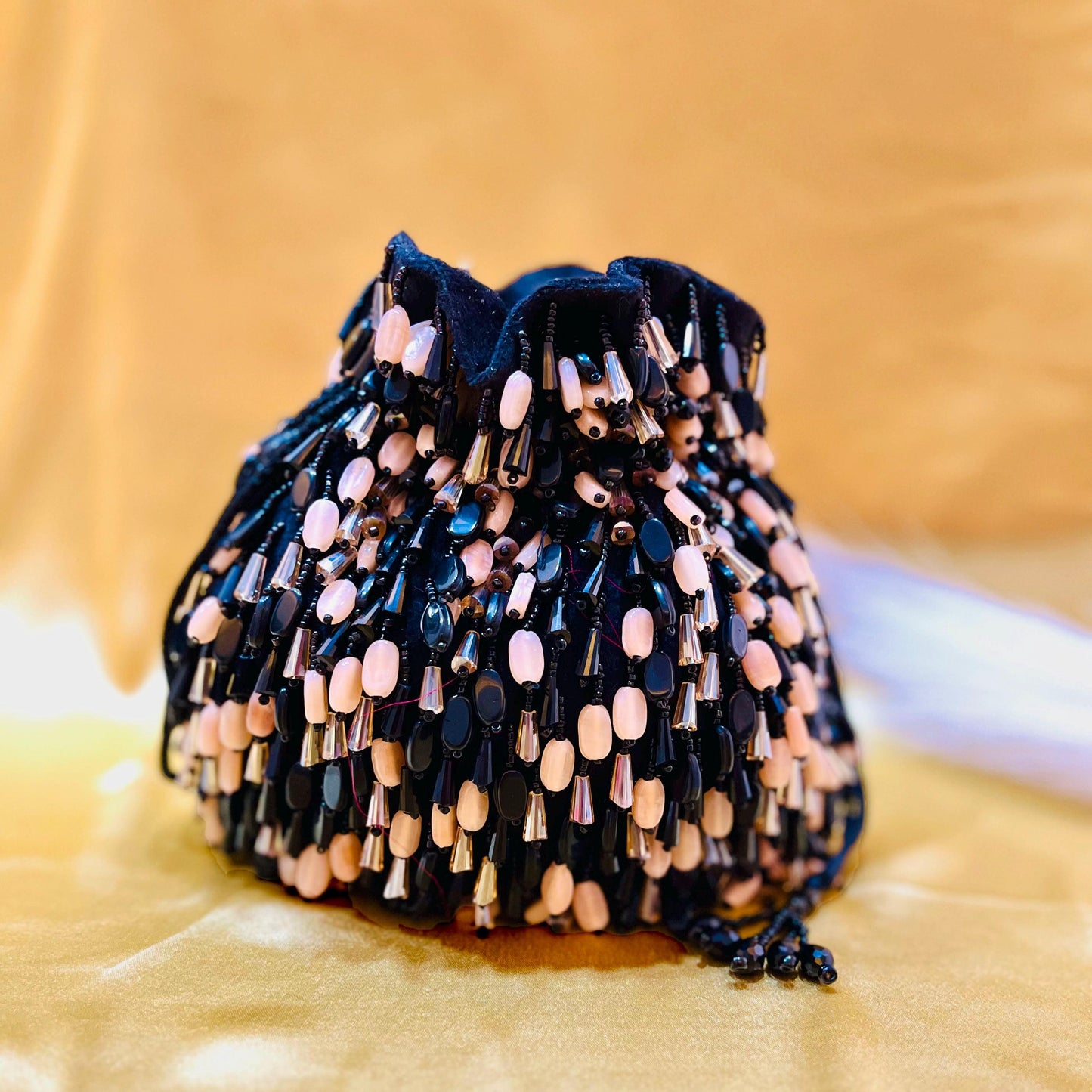 Black Beaded Potli Bag – Handmade Evening Clutch Purse | Beaded Party Bag | Indian Bridal Handbag | Gift for Her | Wedding Guest Accessory