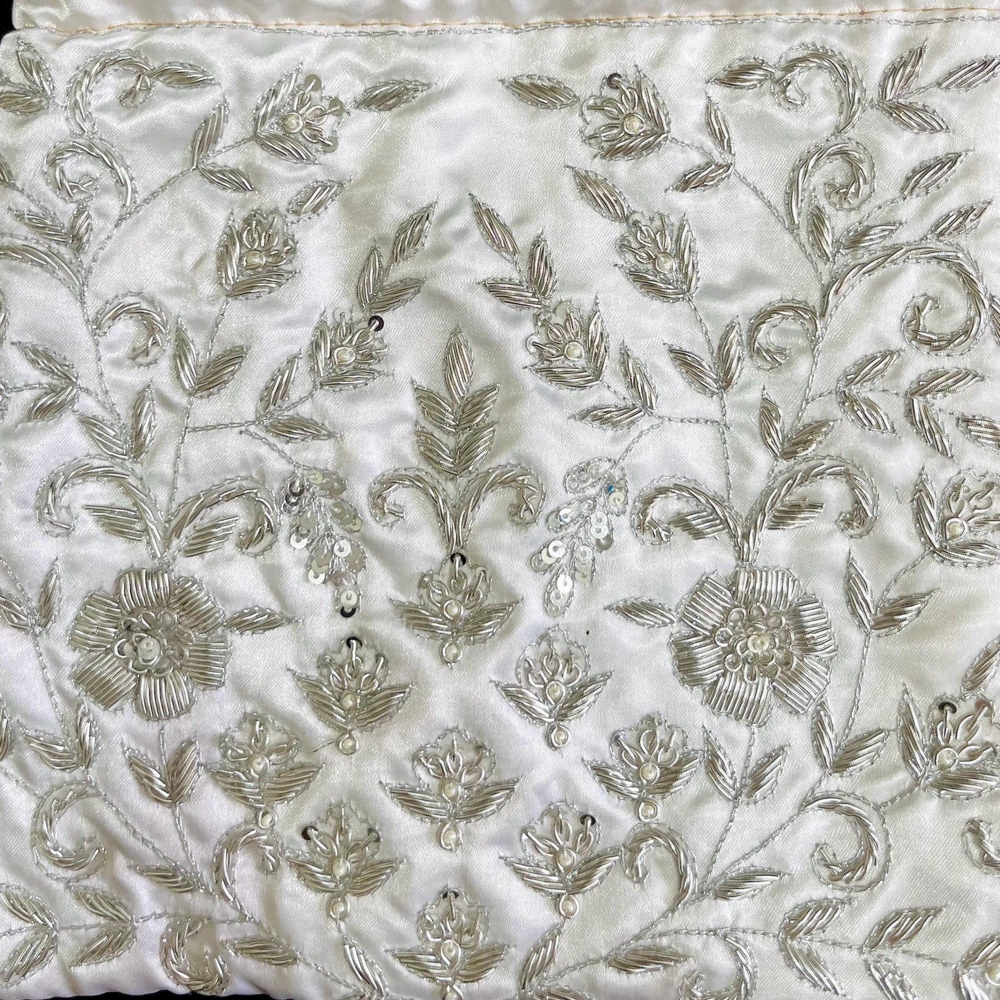 Ivory Zardozi Embroidered Satin Wedding Potli Bag for Woman | Luxury | Evening | Wedding Bride | Cocktail Handcrafted Drawstring Purse Bag