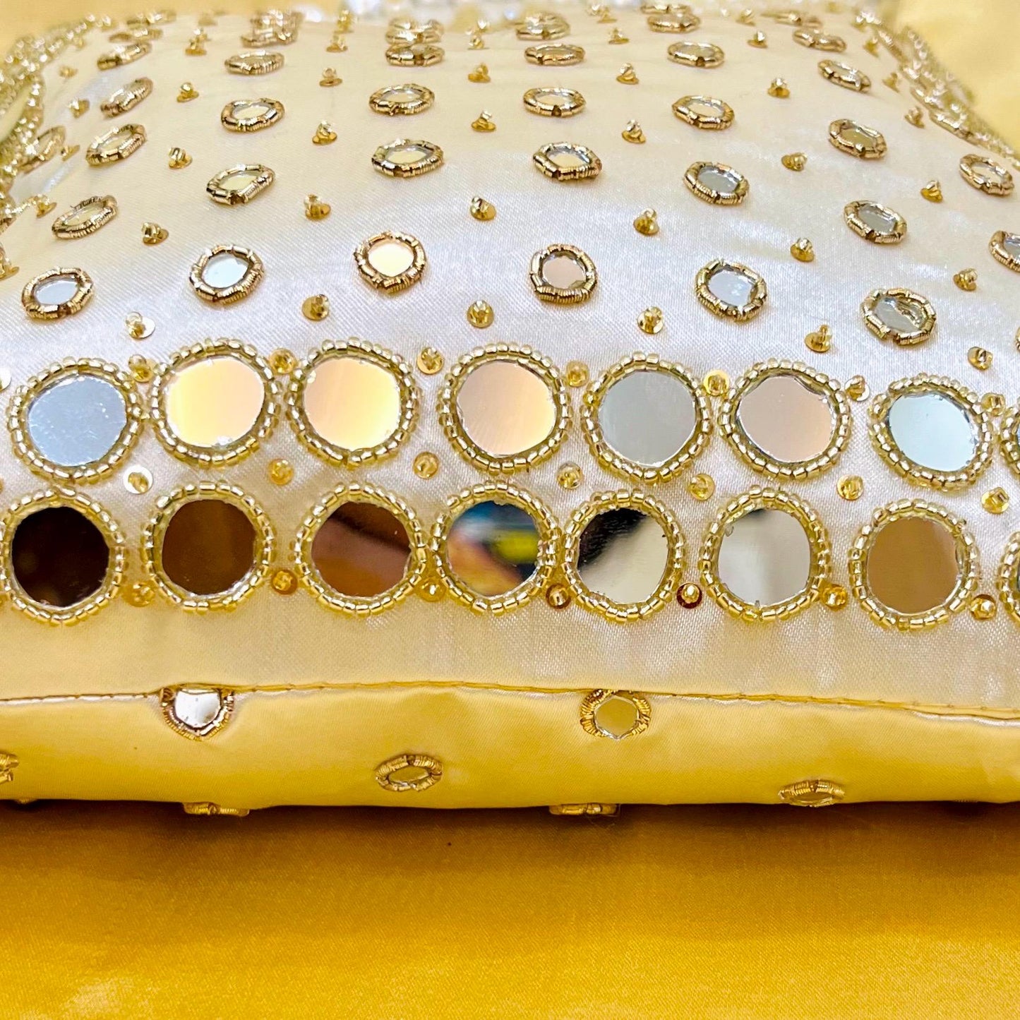 Ivory Mirror Work Potli Bag | Handmade Bridal Wedding Purse | Indian Purse | Halloween gift