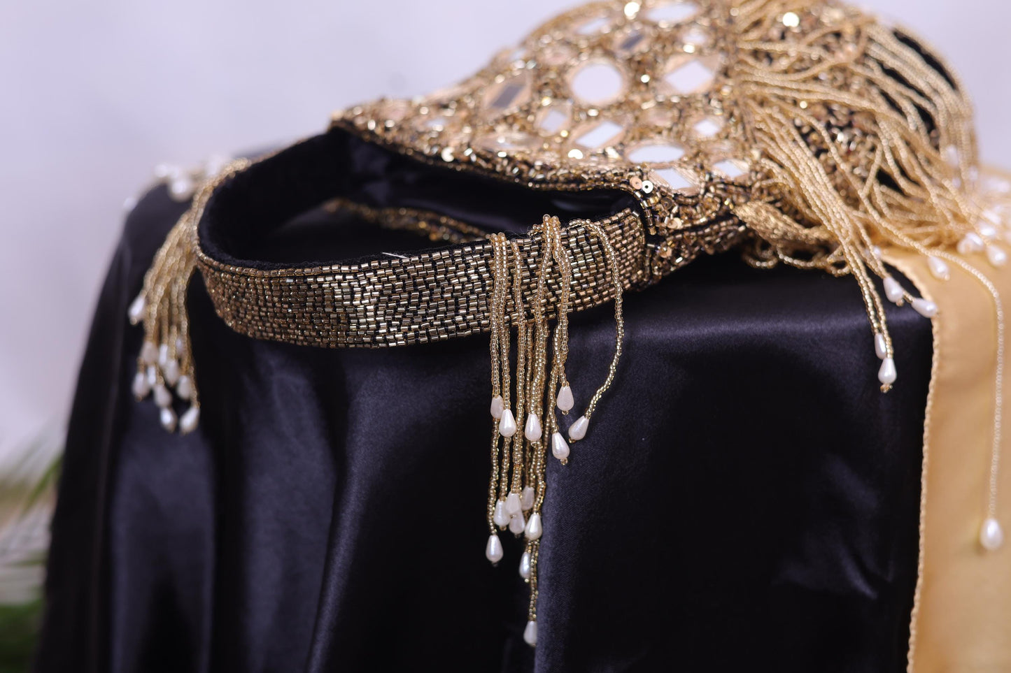 Luxury Gold Beaded Pearl Black Potli Bag | Handmade Bridal Purse | Indian Evening Handbag for Weddings, Parties & Special Occasions