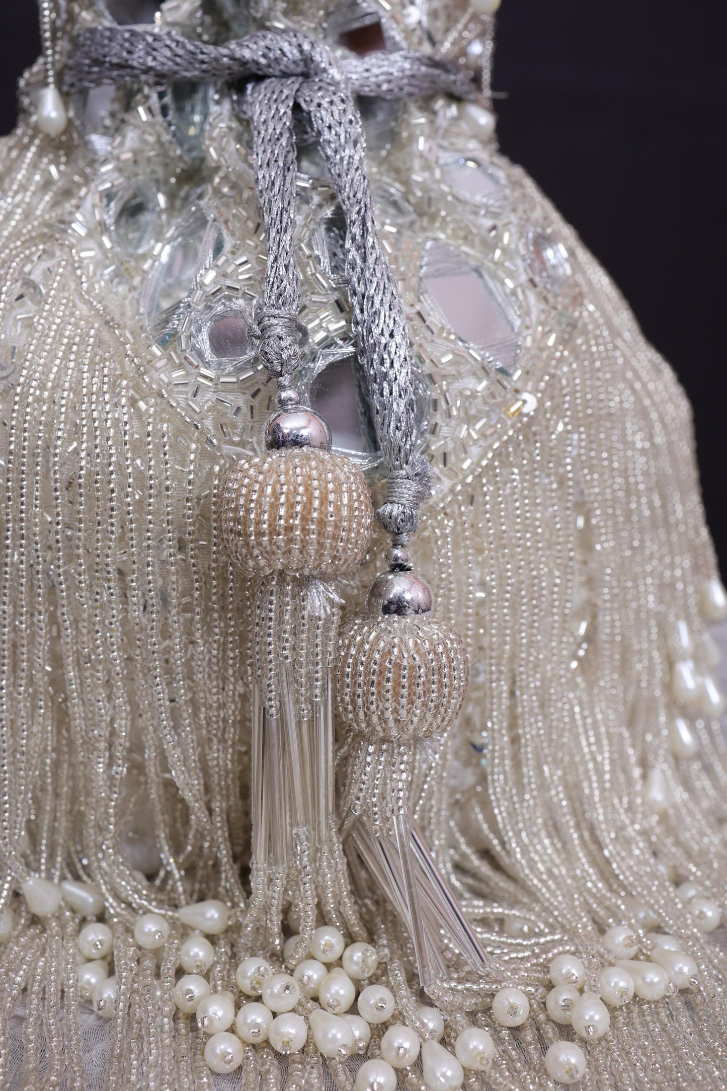 Luxury Silver Beaded Pearl White Potli Bag | Handmade Bridal Purse | Indian Evening Handbag for Weddings, Parties & Special Occasions