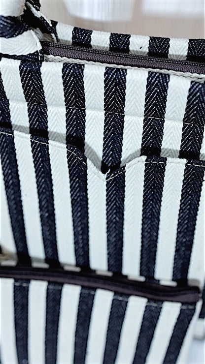 Handcrafted Black & Ivory Striped Tote Bag with Pouch for Everyday Use | Ayaana Creations